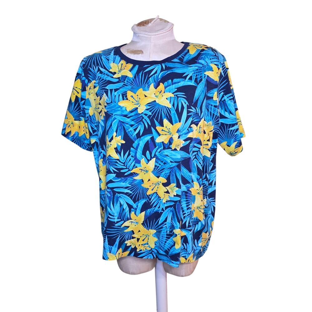 Lands End‎ Womens Relaxed Top Tee Size 1X P Floral Colorful Short Sleeve NWOT